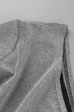 Nero sexy casual stampa fasciatura patchwork colletto obliquo senza schienale manica lunga due pezzi