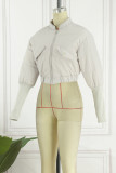 Fluoreszierendes Grün Casual Solid Patchwork Cardigan Oberbekleidung mit Stehkragen