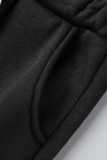 Gola dobrada preta casual patchwork sólido manga longa duas peças