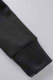 Nero elegante stampa lettera collo con cappuccio manica lunga due pezzi