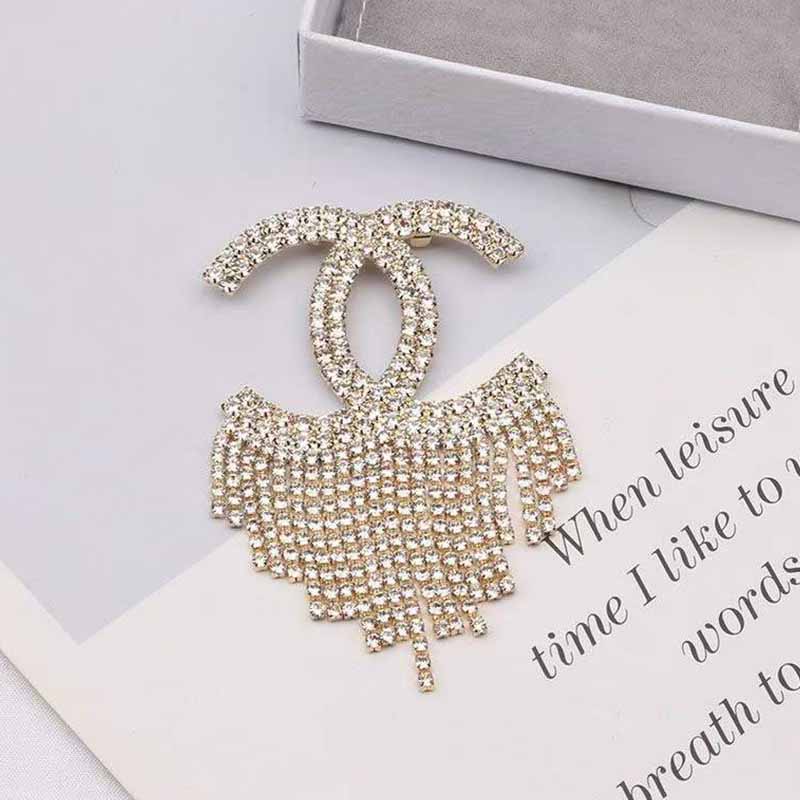 Gold Elegant Letter Tassel Hot Drill Brooch
