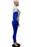 Blue Casual Solid Bandage Patchwork O Neck Long Sleeve Two Pieces