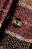 Vêtement d'extérieur à col rabattu à boucle patchwork imprimé à carreaux décontracté rouge-marron