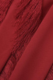 Rode sexy effen kwastjes patchwork rechte jurken met o hals