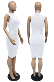 White Sexy Solid Fold Half A Turtleneck Pencil Skirt Dresses
