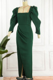 Ink Green Celebrities Elegant Solid Patchwork Square Collar One Step Skirt Dresses