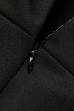 Schwarzes, elegantes, festes Patchwork aus der Schulter A-Linie Kleider