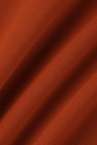 オレンジカジュアルソリッドパッチワークVネック長袖ツーピース