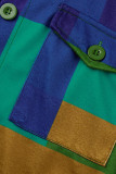 Capispalla con colletto rovesciato con fibbia patchwork con stampa scozzese casual verde