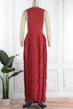赤いセクシーなソリッド タッセル パッチワーク O ネック ストレート ドレス