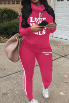 Розово-красная Повседневная спортивная одежда Пэчворк с принтом Водолазка Длинный рукав Из двух частей
