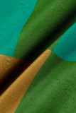 Groene casual geruite print patchwork gesp turndown kraag bovenkleding