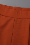 Orange Casual Solid Patchwork V-hals långärmad två delar