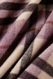 Fuchsia Casual Plaid Print Buckle Turndown Collar Outerwear