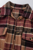 Красно-коричневая повседневная верхняя одежда в клетку с принтом в стиле пэчворк и отложным воротником с пряжкой