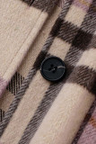 Fuchsia Casual Plaid Print Buckle Turndown Collar Outerwear