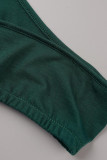 Verde sexy sólido patchwork hendidura cuello alto manga larga dos piezas