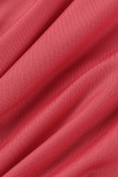 Rosa rojo casual sólido vendaje patchwork cuello redondo manga larga dos piezas