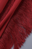 Rode sexy effen kwastjes patchwork rechte jurken met o hals