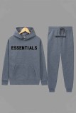 Dark Gray Sportswear Print Letter Hooded Collar Long Sleeve Two Pieces