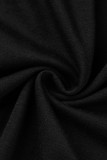 ブラック カジュアル ソリッド パッチワーク 非対称 Oネック 長袖 ツーピース