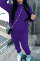 Темно-фиолетовый Повседневный сплошной лоскутный воротник с капюшоном и длинным рукавом из двух частей