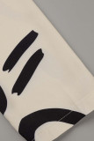 Schwarz Weiß Casual Print Patchwork Umlegekragen Kleider in A-Linie