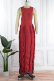 赤いセクシーなソリッド タッセル パッチワーク O ネック ストレート ドレス