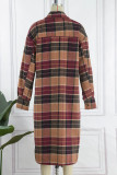 Red-brown Casual Plaid Print Patchwork Buckle Turndown Collar Outerwear