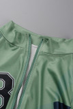 Viola Abbigliamento sportivo casual Stampa patchwork Cerniera Cardigan Colletto Manica lunga Due pezzi