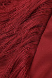 Robes droites à col rond en patchwork de gland solide rouge sexy