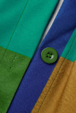 Зеленая повседневная верхняя одежда в клетку с принтом в стиле пэчворк и отложным воротником с пряжкой