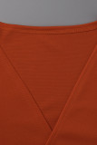 naranja casual sólido patchwork cuello en v manga larga dos piezas