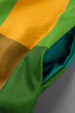 Capispalla con colletto rovesciato con fibbia patchwork con stampa scozzese casual verde