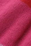 Желто-розовый повседневный кардиган с пряжкой в ​​стиле пэчворк и воротником с длинным рукавом из двух частей