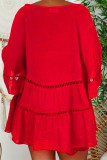 Robes décontractées à manches longues à col en V et patchwork rouges