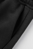 Черный Повседневная спортивная одежда Однотонный Пэчворк О-образный вырез Длинный рукав Из двух частей