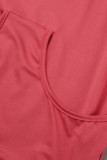 Розово-красный повседневный однотонный бинт в стиле пэчворк с круглым вырезом и длинным рукавом из двух частей