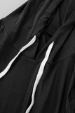 Colar com capuz dobrado em retalhos preto casual sólido tamanho grande duas peças