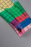 Tops de cuello vuelto de retazos de tela escocesa informal multicolor