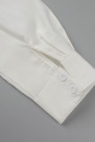 Folão branco casual patchwork sólido meia manga longa gola alta duas peças