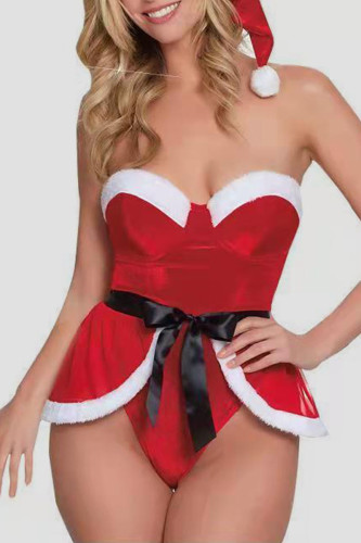 Красное сексуальное сплошное бинтовое лоскутное рождественское белье