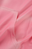 ピンク カジュアル レター プリント ベーシック フード付き カラー トップス