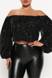 Apricot Casual Solid Sequins Patchwork Off the Shoulder Tops