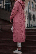 Prendas de abrigo de cuello con capucha de patchwork sólido casual rosa