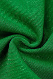グリーン エレガント ソリッド パッチワーク スクエア カラー ペンシル スカート ドレス