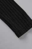 Schwarzer, lässiger Patchwork-Print mit halbem Rollkragen und langen Ärmeln, zweiteilig