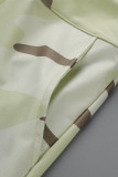 Grön Casual Camouflage Print Patchwork Vanliga byxor med hög midja