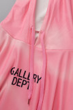 Tops de cuello con capucha básicos con estampado de letras casual rosa