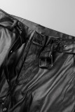 Patchwork uni décontracté noir avec ceinture taille haute crayon bas de couleur unie